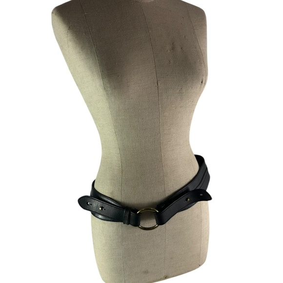 Genuine Vintage LAUREN Ralph Lauren Black Leather Circle Buckle Women Belt M
